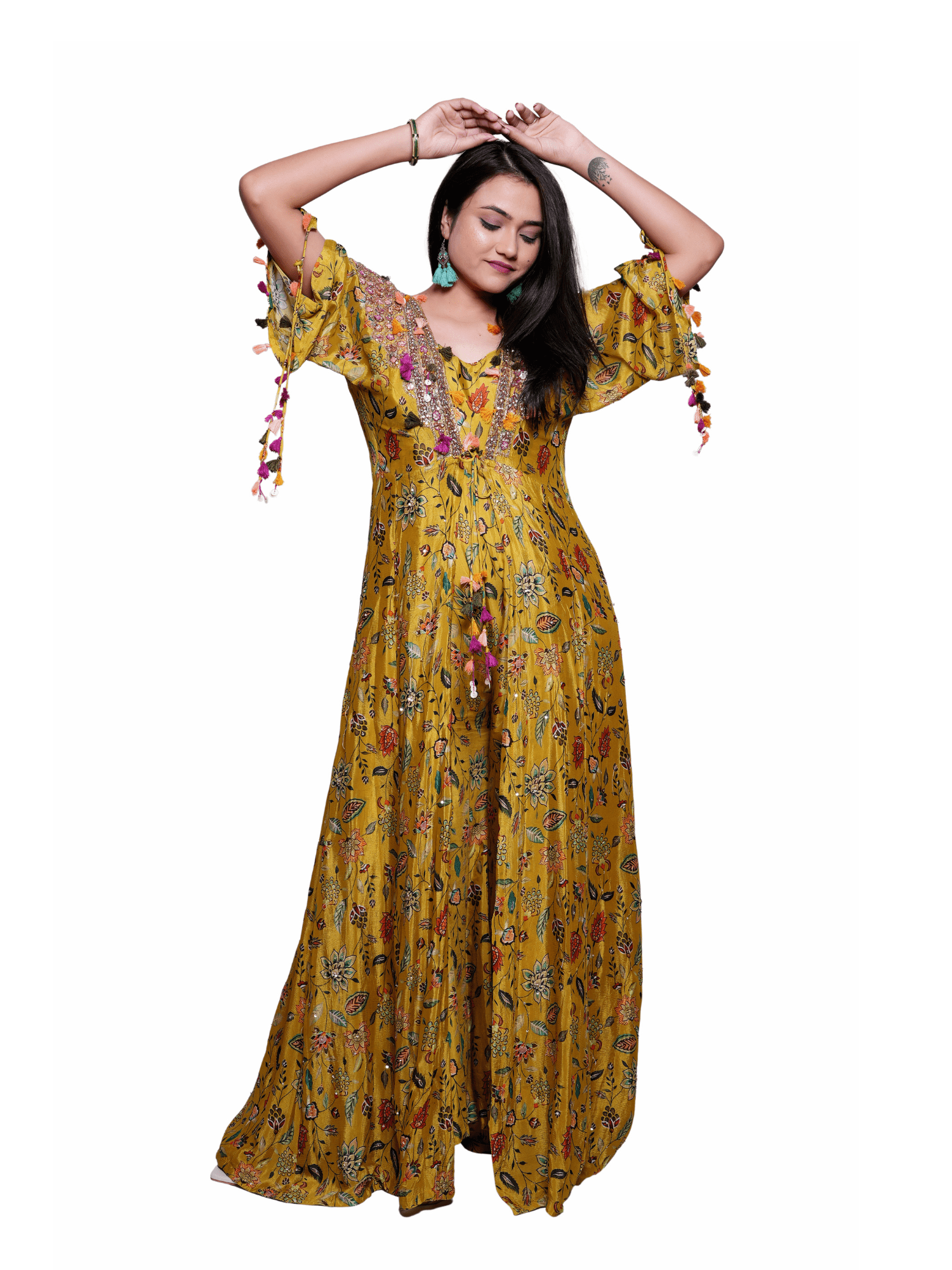 9 Orange Printed Silk Kurta Suit Set - Image 1