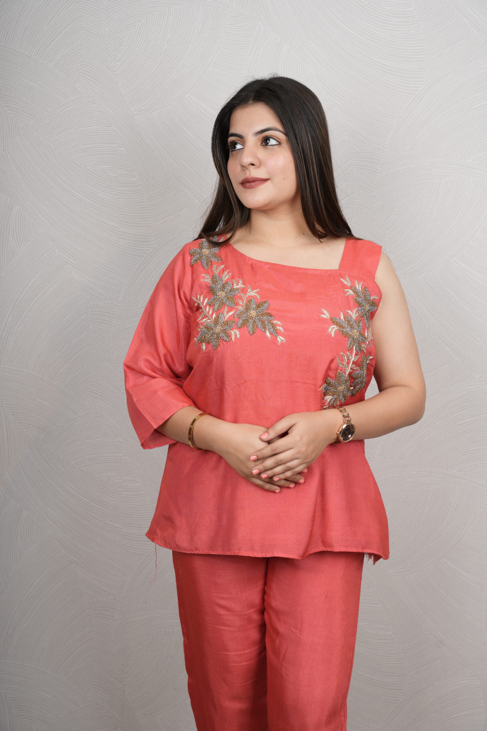 DSC03112 Soft Net Pink Saree Flower Embroidery Banglory - Image 1